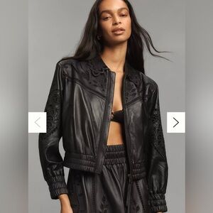 NWT Black Embroidered Leather Bomber Jacket - Brand: Anthropologie